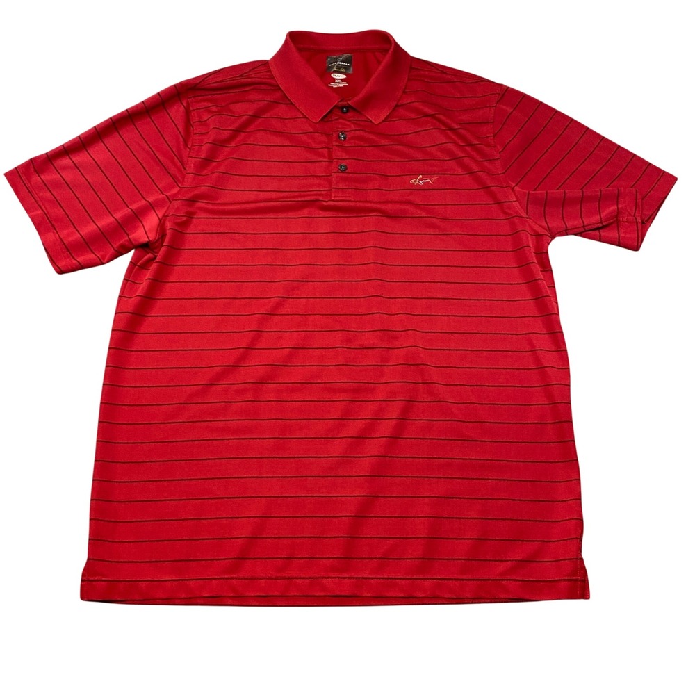 Greg Norman Tasso Elba Mens XXL Polo Shirt Red Black Striped Play‎ Dry Golf Top